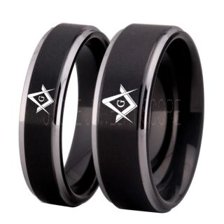 Freemason Rings, Freemason Jewelry, Freemasonry Jewelry, 2 Piece Couple Set Black Tungsten Bands, Black Tungsten Wedding Bands, Freemasonry Rings, Square and Compasses Tungsten Rings
