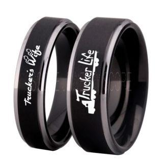 Truck Driver Ring, Trucker's Wife Ring, 2 Piece Couple Set Trucker Ring, Truck Life Ring, Trucker Life ring, Black Tungsten Ring, Trucker Jewelry, Truck Driver Wedding Band, Black Tungsten Band, Black Wedding Ring