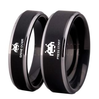 Player 1 Player 2 Rings, Retro Gamer Rings, Gamer Rings, Space Invaders Rings, Atari Rings, Nintendo Rings, Black  Tungsten Rings, Black Wedding Bands, Couple Ring Set Gamer Rings