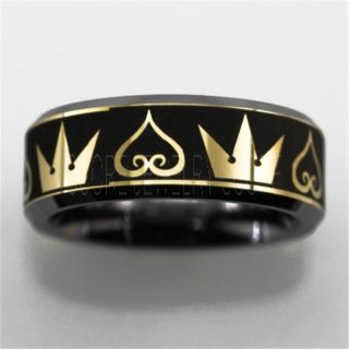 Kingdom Hearts Ring, Kingdom Hearts Jewelry, Kingdom Hearts Wedding Ring, Kingdom Hearts Wedding Band, Kingdom Hearts Black Ring, Black Tungsten Wedding Band