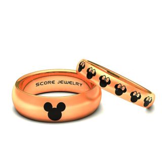 Mickey Mouse Rings Minnie Mouse Ring Couple Set 8mm & 4mm 14K Rose Gold Tungsten Rings