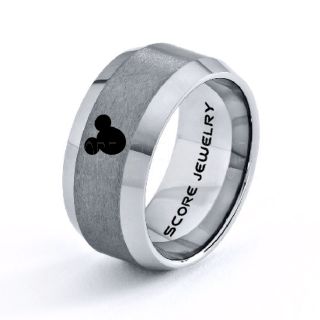 Mickey Mouse Ring 10mm Silver Tungsten Ring Mickey Mouse Design