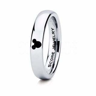 Mickey Mouse Ring 4mm Silver Tungsten Ring Mickey Mouse Design