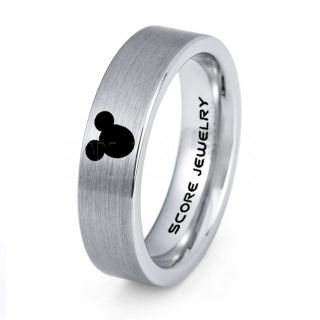 Mickey Mouse Ring 6mm Silver Tungsten Ring Mickey Mouse Design