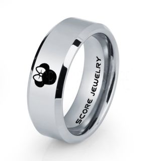 Minnie Mouse Ring 8mm Silver Tungsten Ring Minnie Mouse Design