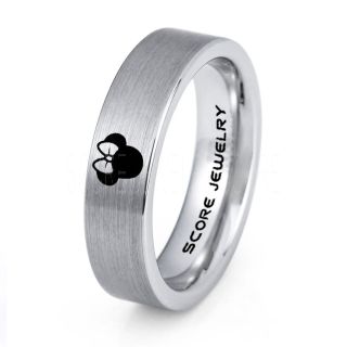 Minnie Mouse Ring 6mm Silver Tungsten Ring Minnie Mouse Design