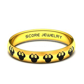 Minnie Mouse Ring 4mm 14K Yellow Gold Tungsten Ring Minnie Mouse Design