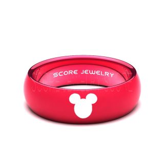 Mickey Mouse Ring 8mm Red Tungsten Ring Mickey Mouse Design