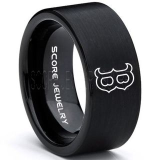 Boston Red Sox Ring Baseball Ring Black Tungsten Ring Brushed Finish 10mm Tungsten Wedding Band Boston Red Sox Ring 