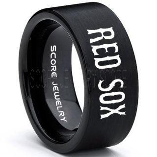 Boston Red Sox Ring Baseball Ring Black Tungsten Ring Brushed Finish 10mm Tungsten Wedding Band Boston Red Sox Ring 