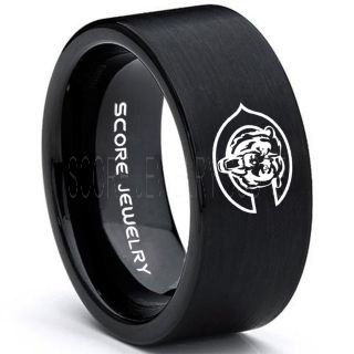 Chicago Bears Ring Baseball Ring Black Tungsten Ring Brushed Finish 10mm Tungsten Wedding Band Chicago Bears Ring 