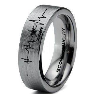Dallas Cowboys Ring 6mm Silver Tungsten Ring Dallas Cowboys Heartbeat Wedding Ring