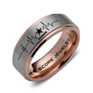 Dallas Cowboys Ring 8mm Silver Tungsten Ring Dallas Cowboys Heartbeat Wedding Ring