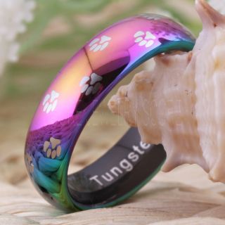 Dog Paws Ring, Rainbow Paws Ring, Pride Ring, 6mm Puppy Dog Ring, Dog Paw Jewelry, Dog Paws Wedding Band, Dog Lover Ring, Puppy Paws Ring. Rainbow Tungsten Ring, Rainbow Wedding Band, Dog Lover Jewelry