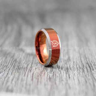 Star Trek Ring, Starfleet Ring, 8mm Deep Velvet Red Tungsten Band with Beveled Edge, Red Tungsten Trekkie Ring Star Trek Jewelry Red Wedding Ring