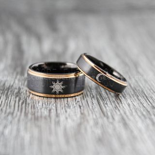 Sun and Moon Rings, Couple Rings, Sun and Moon Wedding Rings, Black Wedding Bands, Couple Jewelry