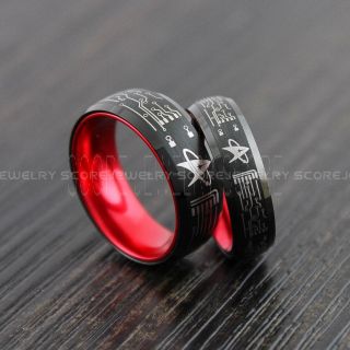 Circuit Board Rings, Star Trek Rings, 2 Piece Couple Set Black Tungsten Bands Starfleet and Circuit Board Design Black Tungsten Trekkie Ring