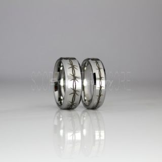 Barb Wire Ring, Barb Wire Jewelry, 2 Piece Couple Set 8mm & 6mm Tungsten Bands with Beveled Edge and Polished Finish Barb Wire Pattern Wedding Bands 