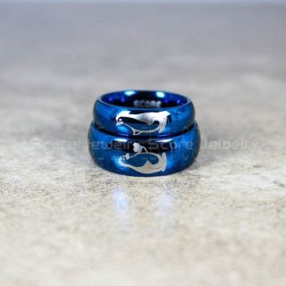 Penguin Ring, Penguins Ring, Penguin Couple Ring, Blue Tungsten Ring, Blue Tungsten Band, Tungsten Wedding Ring, Penguin Couples Ring, Blue Wedding Ring