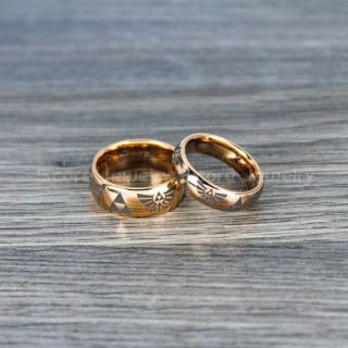 Zelda Ring, Gamer Ring, 2 Piece Couple Set Legend of Zelda Rings, Zelda Wedding Rings, Zelda Wedding Bands, 14K Rose Gold Tungsten Rings, Rose Gold Wedding Bands