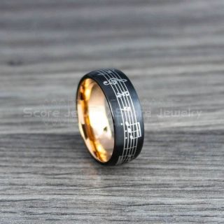 Music Ring, Music Sheet Ring, Music Jewelry, Piano Ring, Black Tungsten Ring, Black Ring, Black Wedding Band, Treble Clef Note Ring, Music Notes Ring