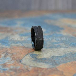 Damascus Steel Ring, Damascus Steel Wedding Band, Black Ring, Black Tungsten Band Damascus Steel Pattern Laser Engraved Tungsten Wedding Ring