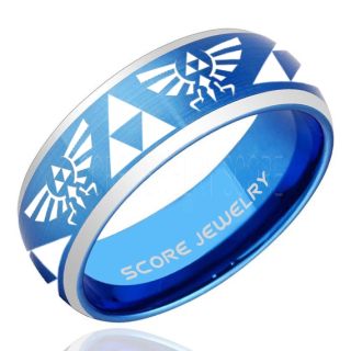 Legend of Zelda Ring, Zelda Triforce Ring, Blue Zelda Wedding Ring, Blue Tungsten Zelda Wedding Band, Blue Tungsten Ring, Blue Wedding Band, Gamer Ring