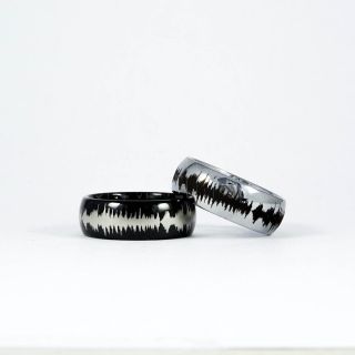 Sound Wave Rings, 2 Piece Couple Set Custom Sound Wave Rings, Physics Rings, Science Rings, Science Teacher Rings, Science Jewelry, Teacher Jewelry, Black Wedding Rings, Black Wedding Bands