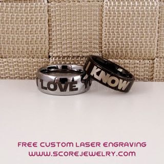 Star Wars Rings, Star Wars Jewelry, I Love You I Know Rings, 2 Piece Couple Set Star Wars Rings, Star Wars Wedding Bands, Matching I Love You I Know Rings, Black Wedding Rings, Black Tungsten Bands, Star Wars Wedding Bands