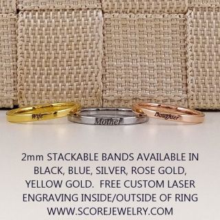 Classic 2mm Tungsten Rings, 3 Piece Set Stackable Tungsten Wedding Bands, Blue Wedding Band, Rose Gold Wedding Ring, Silver Tungsten Wedding Ring