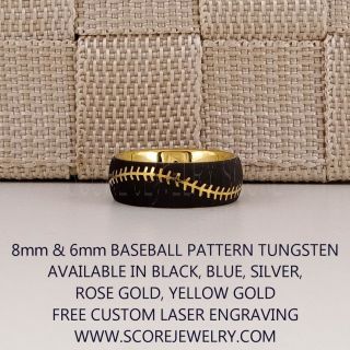 Baseball Ring, Baseball Stitch Pattern Ring, 14K Yellow Gold Tungsten Ring, Yellow Gold Ring, Yellow Gold Wedding Band, Yellow Gold Wedding Ring, Baseball Stitch Ring, Yellow Gold Wedding Band