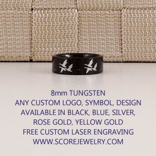 Canadian Geese Ring, Hunting Ring, Goose Ring, Geese Jewelry, Black Tungsten Ring, Black Wedding Band, Hunting Ring, Fish Hooks Ring