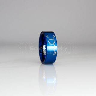 Dopamine Ring, Hormone Ring, Neurotransmitter Ring, Science Jewelry, Blue Wedding Ring, Blue Tungsten Ring, Blue Tungsten Wedding Band, Dopamine Jewelry