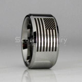 American Flag Ring, American Flag Wedding Band, 12mm Silver Tungsten Ring, Silver Wedding Band, Silver Tungsten Band, Military Ring