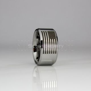 American Flag Ring, American Flag Wedding Band, 12mm Silver Tungsten Ring, Silver Wedding Band, Silver Tungsten Band, Military Ring