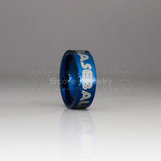 Baseball Ring, CUSTOMIZE Any Team Logo Baseball Stitch Pattern Ring, Blue Tungsten Ring, Blue Ring, Blue Wedding Band, Blue Wedding Ring, Baseball Stitch Ring, Blue Wedding Band
