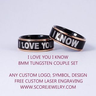 Star Wars Rings, 2 Piece Couple Set Star Wars Rings, Star Wars Wedding Bands, I Love You I Know Ring, Black Wedding Rings, Black Tungsten Bands, Star Wars Wedding Bands