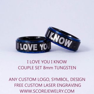 Star Wars Rings, Star Wars Jewelry, I Love You I Know Rings, 2 Piece Couple Set Star Wars Rings, Star Wars Wedding Bands, Matching I Love You I Know Rings, Black Wedding Rings, Black Tungsten Bands, Star Wars Wedding Bands