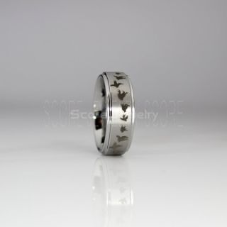 Bird Ring, Birds Ring, Flying Birds Ring, Bird Jewelry, Tungsten Band with Step Edge Flying Birds Design Ring- 8mm Tungsten Ring