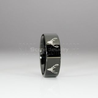 Deer Antler Ring, Deer Hunting Ring, Black Tungsten Rings, Black Tungsten Wedding Band, Deer Antler, Tungsten Ring, Black Wedding Band