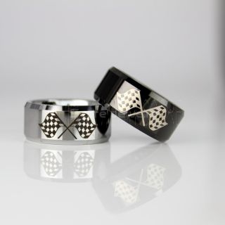 Racing Ring, Racing Flag Ring, Checkered Flag Ring, Chequered Flag Ring, Silver Tungsten Ring, Auto Racing Ring, Silver Wedding Band, Silver Tungsten Ring