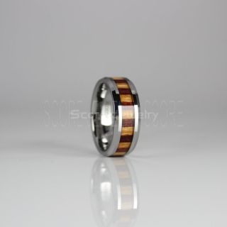 Oak Wood Ring, Oak Wood Wedding Band, 8mm Silver Tungsten Band with Domed Edge and Oak Wood Inlay, Oak Wood Tungsten Wedding Ring