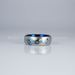 Doctor Who Ring, Gallifreyan Ring, Doctor Who Jewelry, Doctor Who Wedding Band, Doctor Who Wedding Ring, 8mm Blue Tungsten Ring