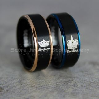 King and Queen Rings, King & Queen Rings, King Queen Wedding Bands, King Ring, Queen Ring, Matching Ring Set, 2 Piece Couple Set Black Tungsten Rings King & Queen Rings