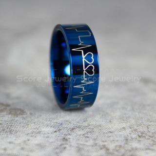 Heartbeat Ring, Tardis Ring, Heartbeat Wedding Band, Blue Tungsten Wedding Band, Blue Wedding Band, Heartbeat Wedding Ring, Blue Wedding Ring