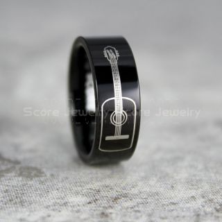 Guitar Ring, Spanish Guitar Ring, Guitar Player Ring, Music Ring, Guitar Jewelry, Black Tungsten Ring, Black Ring, Black Wedding Band, Black Wedding Ring, Black Tungsten Band