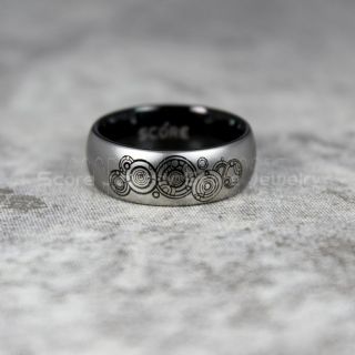 Doctor Who Ring, Gallifreyan Ring Doctor Who Jewelry, Doctor Who Wedding Band, Doctor Who Wedding Ring, 8mm Black Tungsten Ring