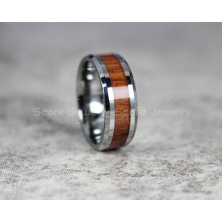 Wood Ring, Redwood Wood Wedding Band, 8mm Silver Tungsten Band Redwood Wood Inlay, Silver Wedding Ring, Silver Wedding Band, Silver Wood Ring