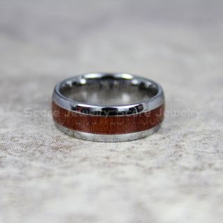 Koa Wood Ring, Koa Wood Wedding Band, 8mm Silver Tungsten Band Koa Wood Inlay, Silver Wedding Ring, Silver Wedding Band, Silver Wood Ring
