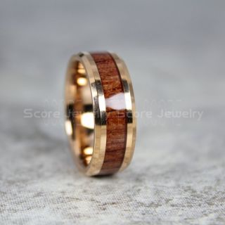 Koa Wood Ring, 8mm Koa Wood Wedding Band, 14K Rose Gold Wedding Band, Rose Gold Tungsten Band, Rose Gold Wedding Ring, Rose Gold Tungsten Wedding Band